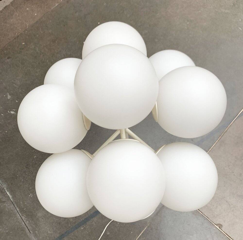 Minimalist glass and metal floor lamp from Switzerland, mid-century by E.R. Nele for Temde, 1960s.