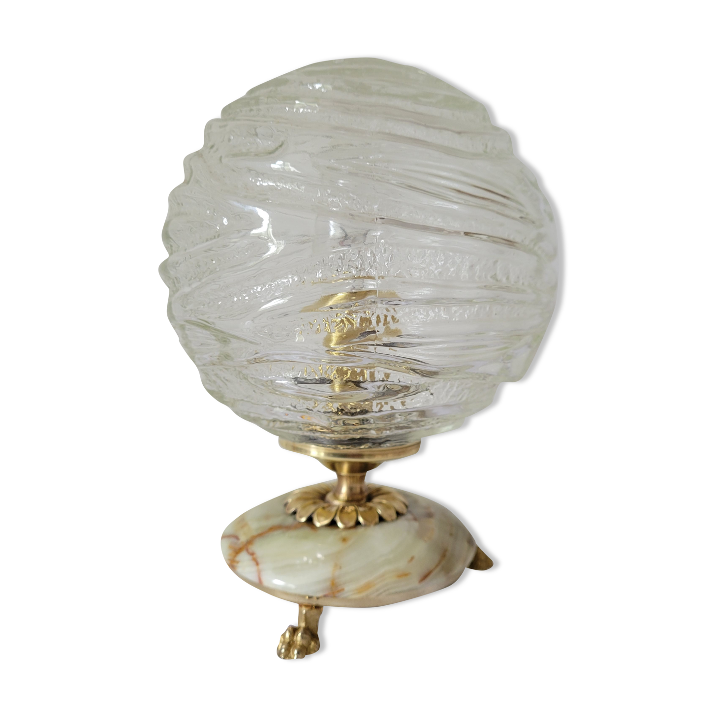 Onyx lamp, brass and glass