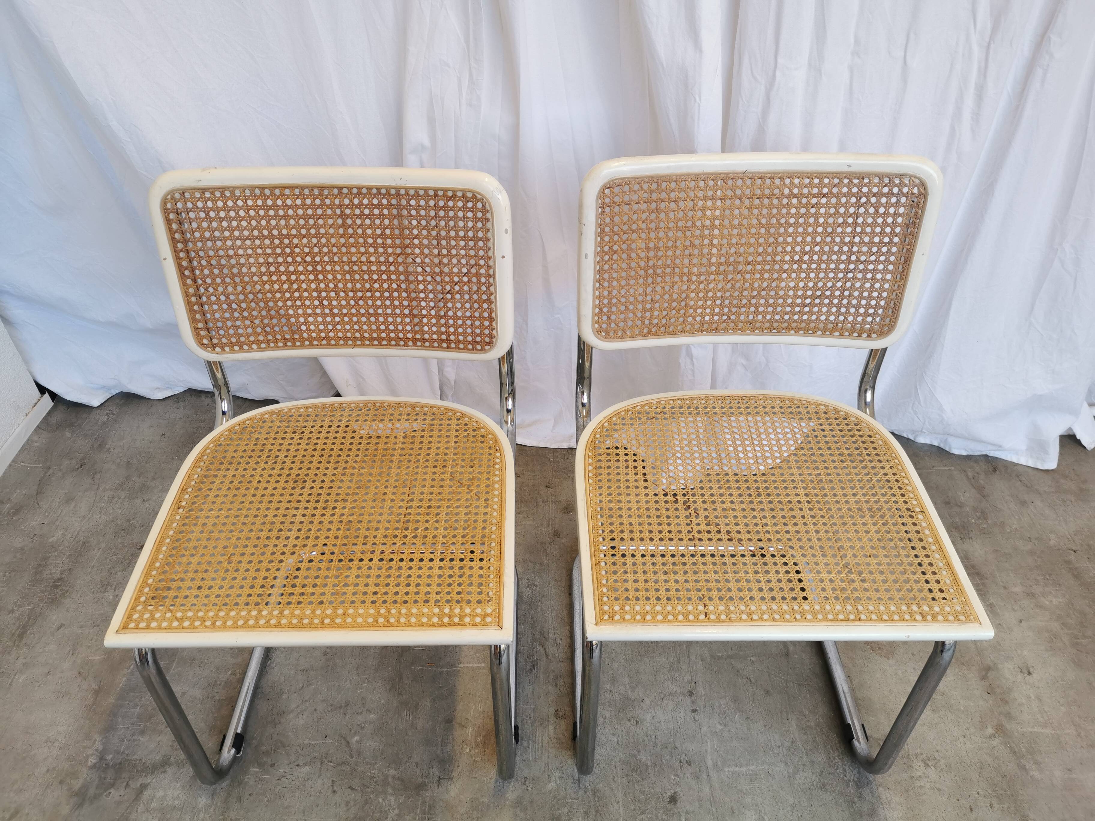 Ensemble de 2 chaises Cesca vintage de Marcel Breuer : chaises de salle à manger en osier style Mid-Century Modern