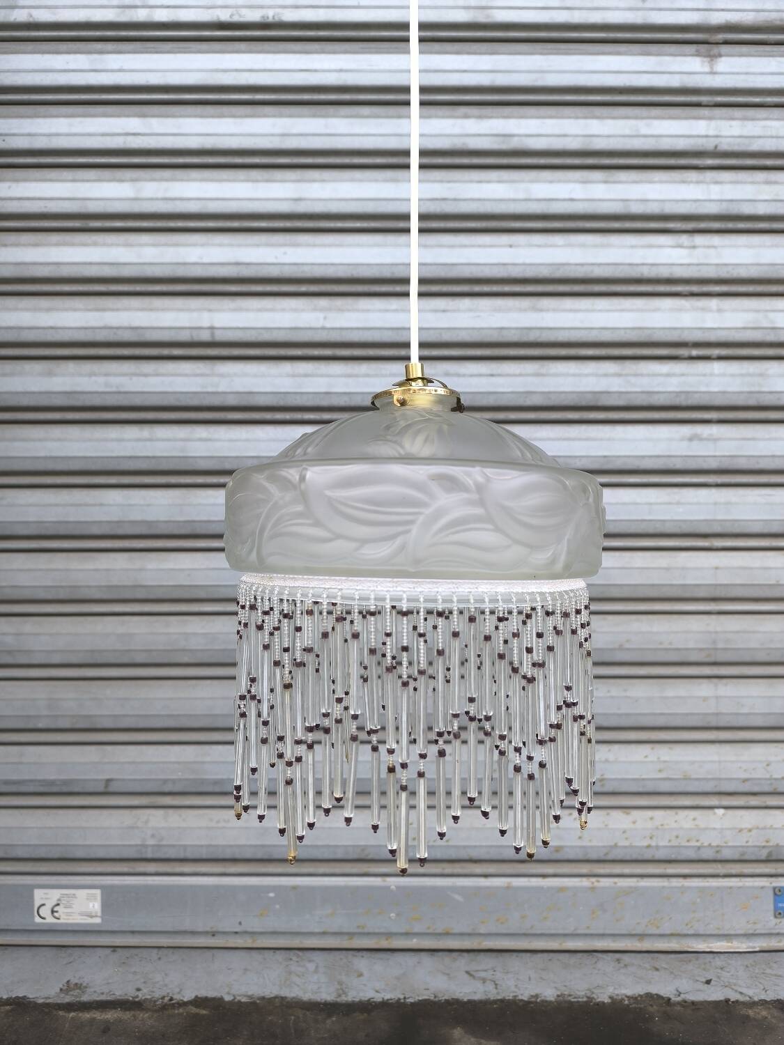Suspension en verre givré art deco