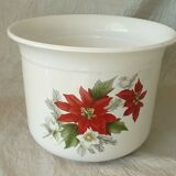 Cache pot en faience decor fleurs de noel poinsettia