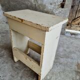 Vintage wooden stool side table creamy white