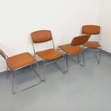 4 vintage sleigh chairs from the 70s, in designer chrome metal