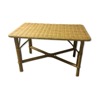 Wooden and rattan coffee table - 60s