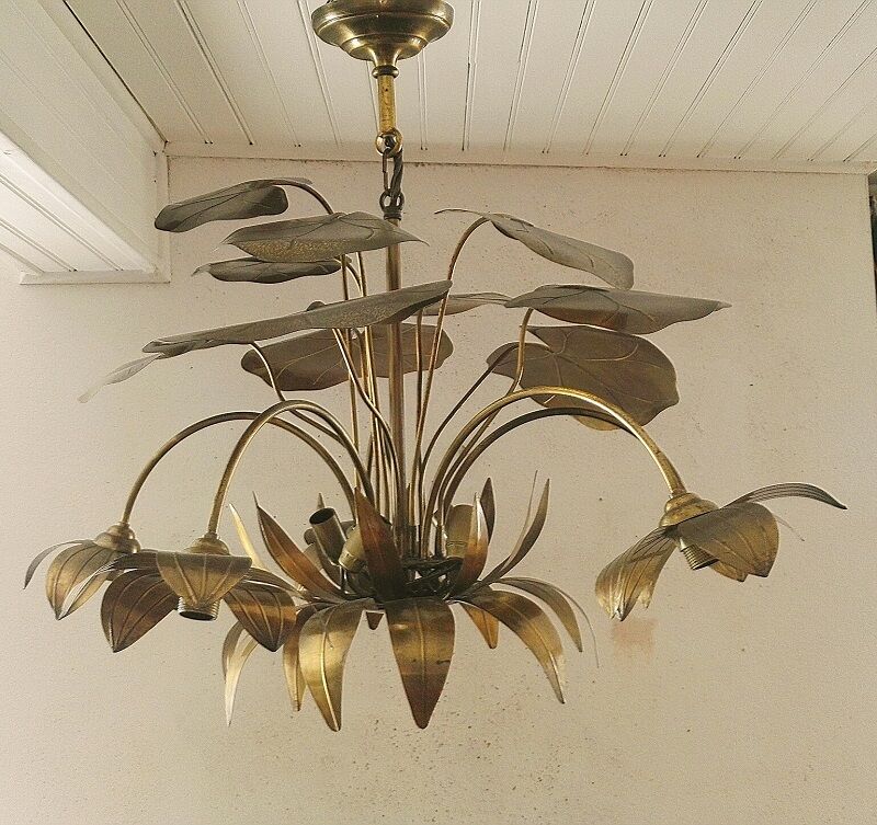 Chandelier, 10 light lights, water lily, brass