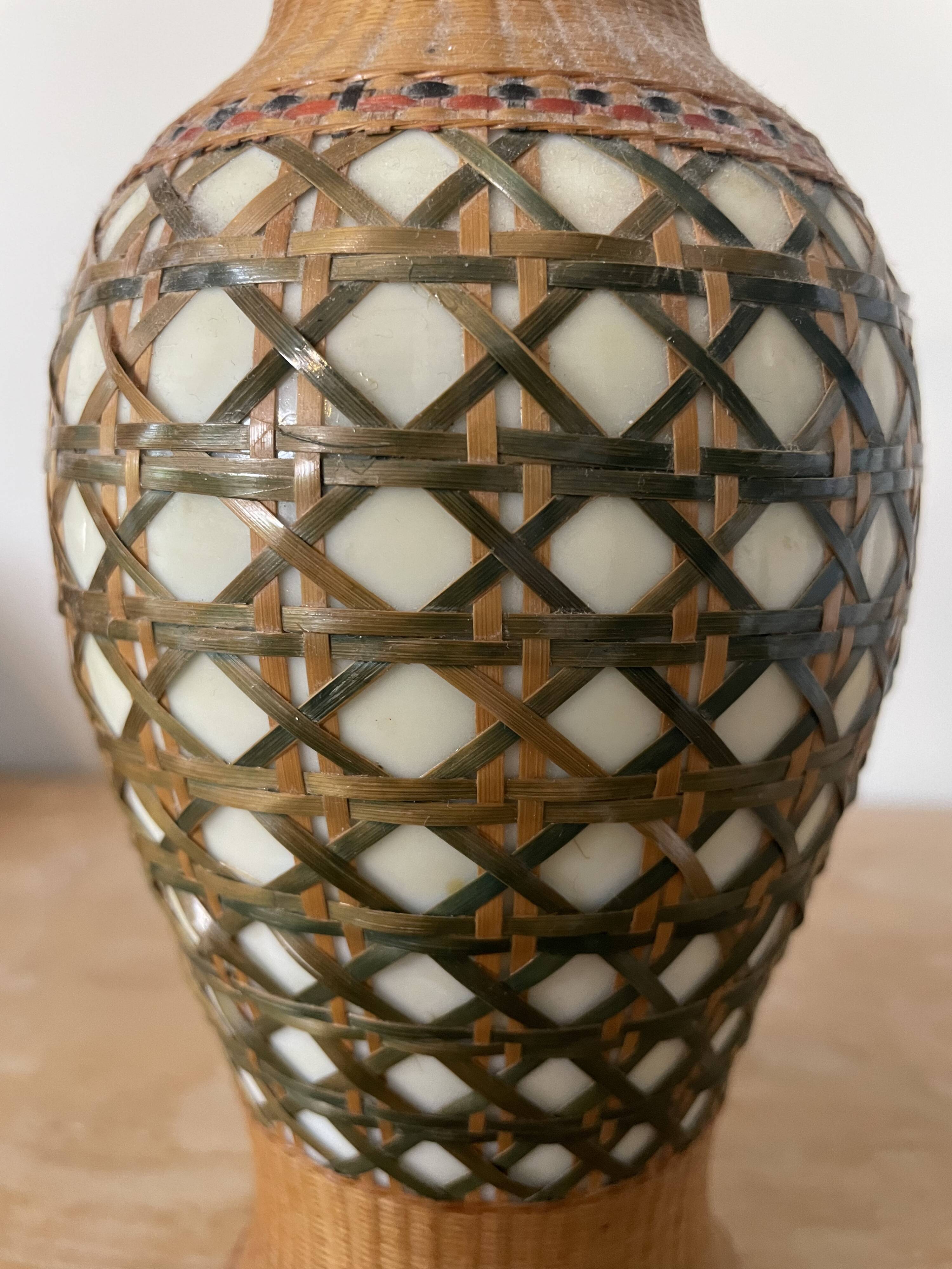 Ceramic vase covered with woven straw
