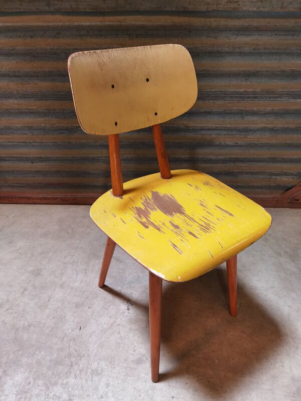 Chaise ton bois jaune 1960