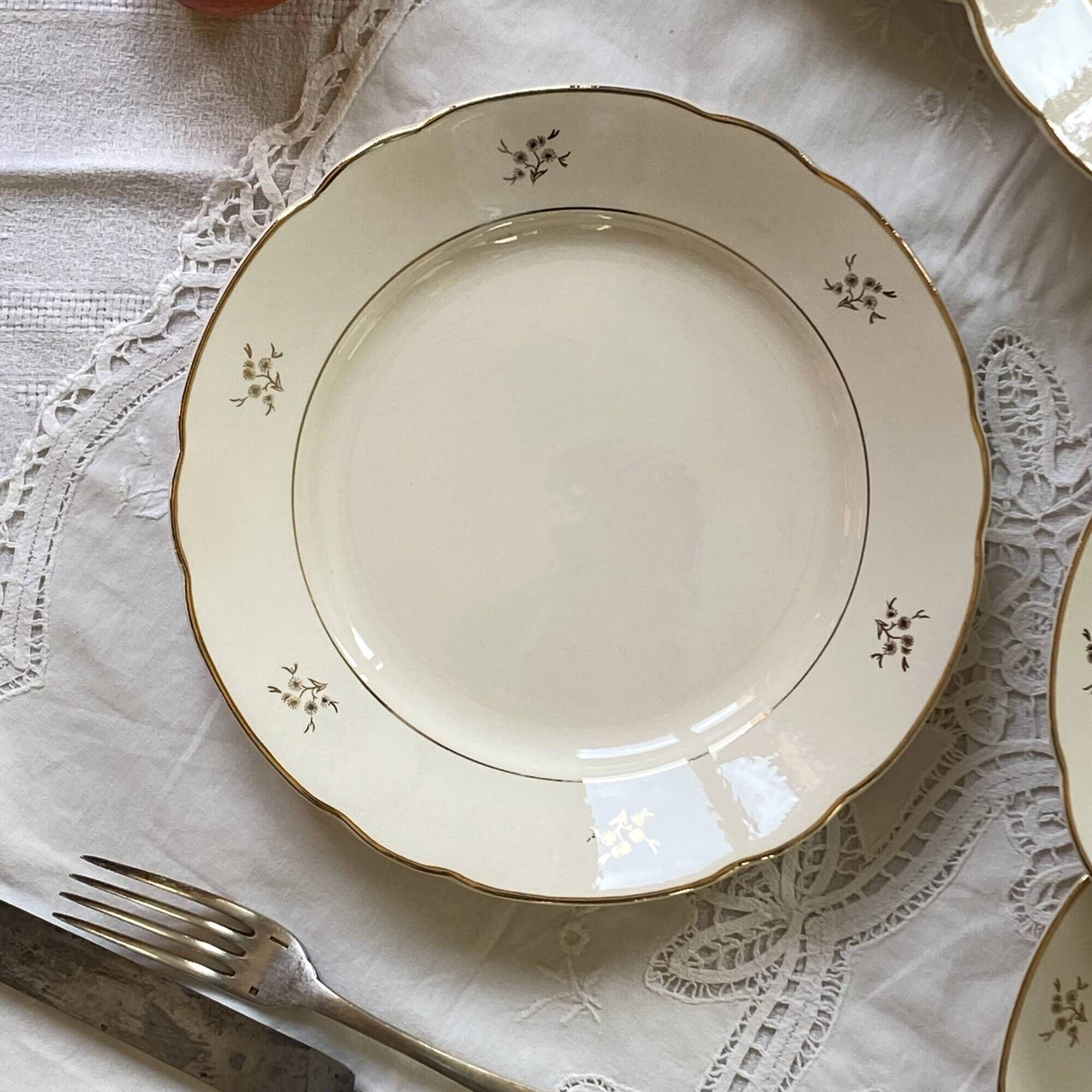 6 flat earthenware plates in beige and gold Villeroy Boch ACC-7227