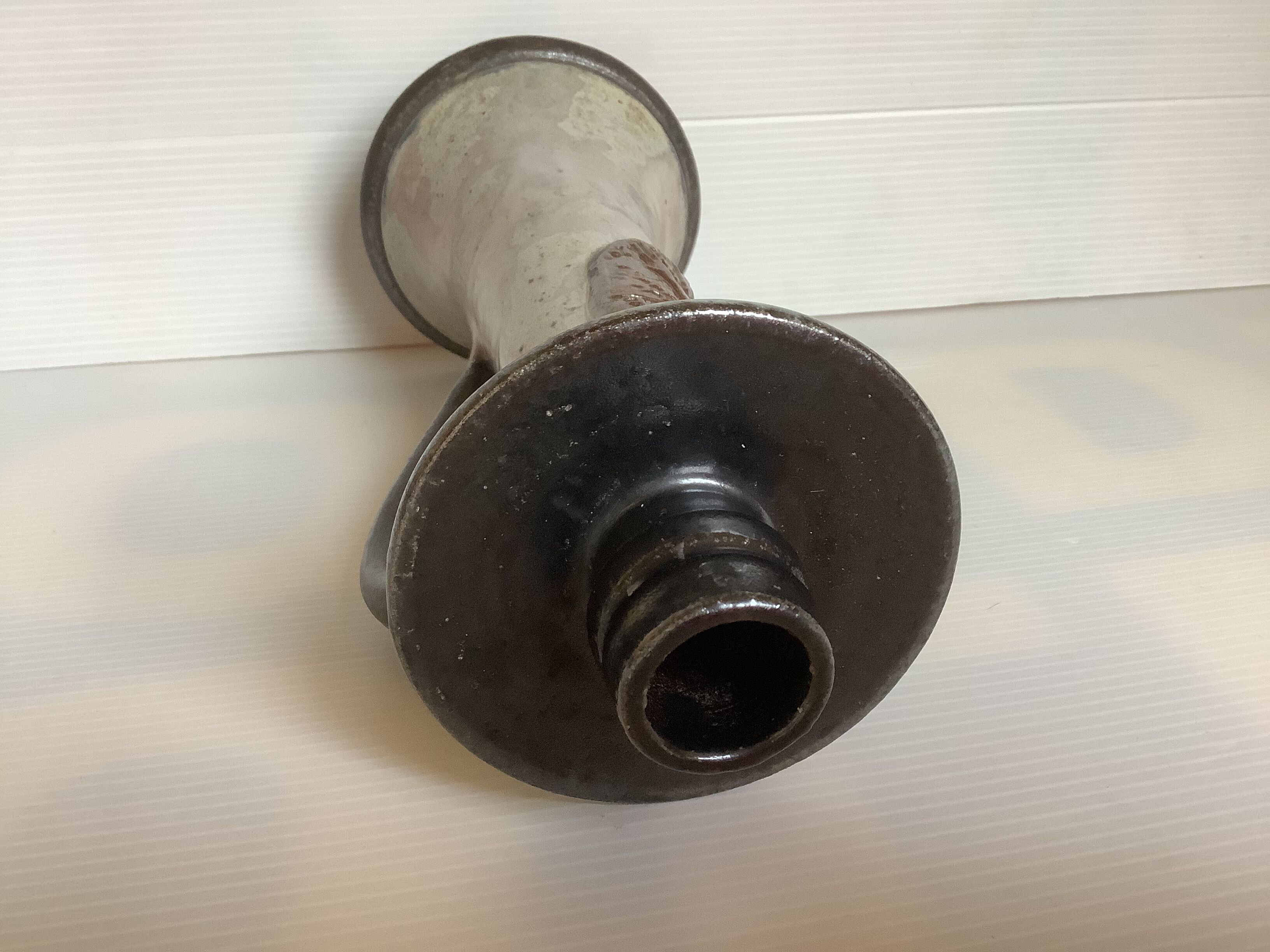 Bouffioulx style stoneware candle holder with a coat of arms