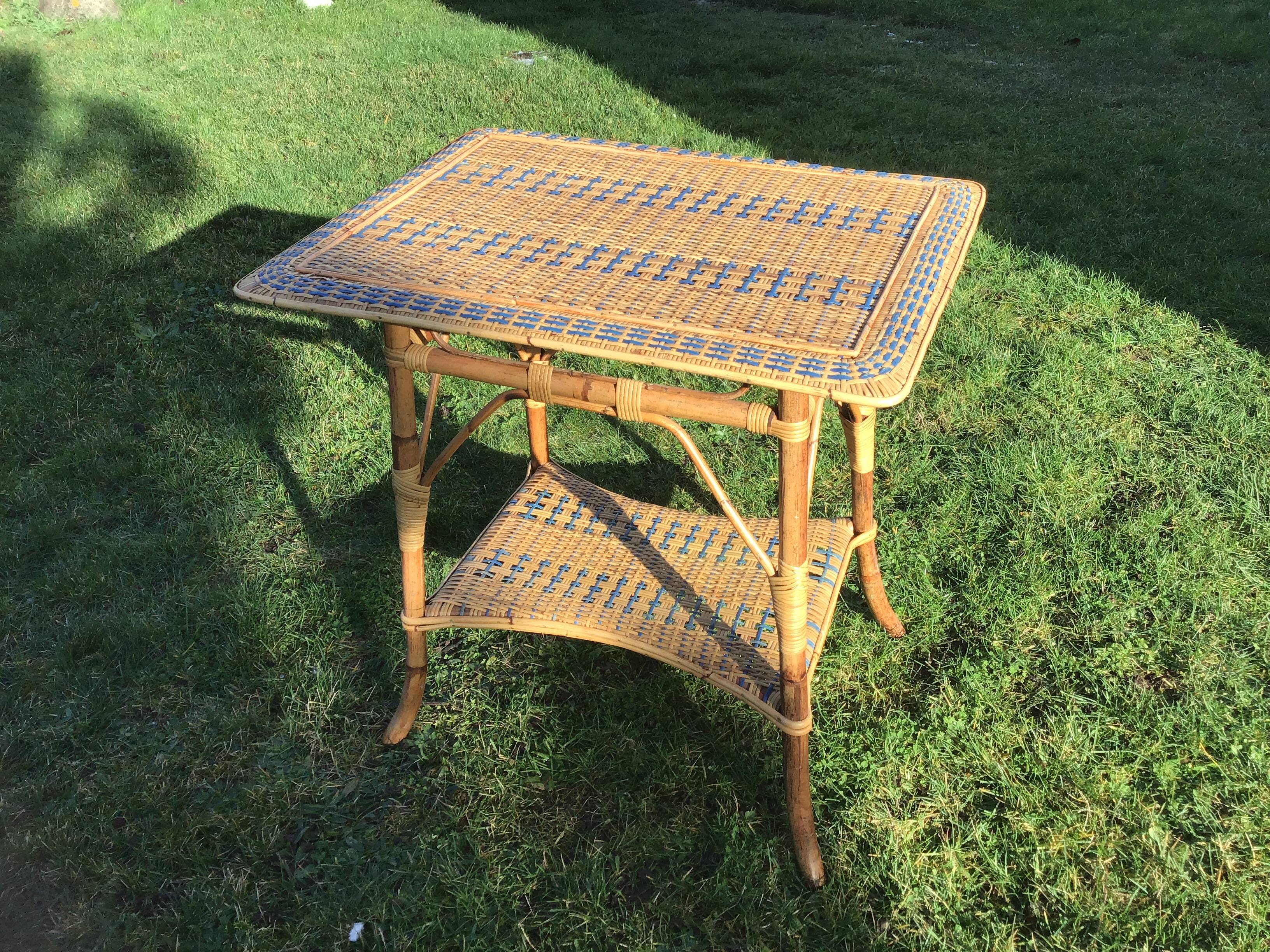Table serves vintage two-coloured wicker rattan