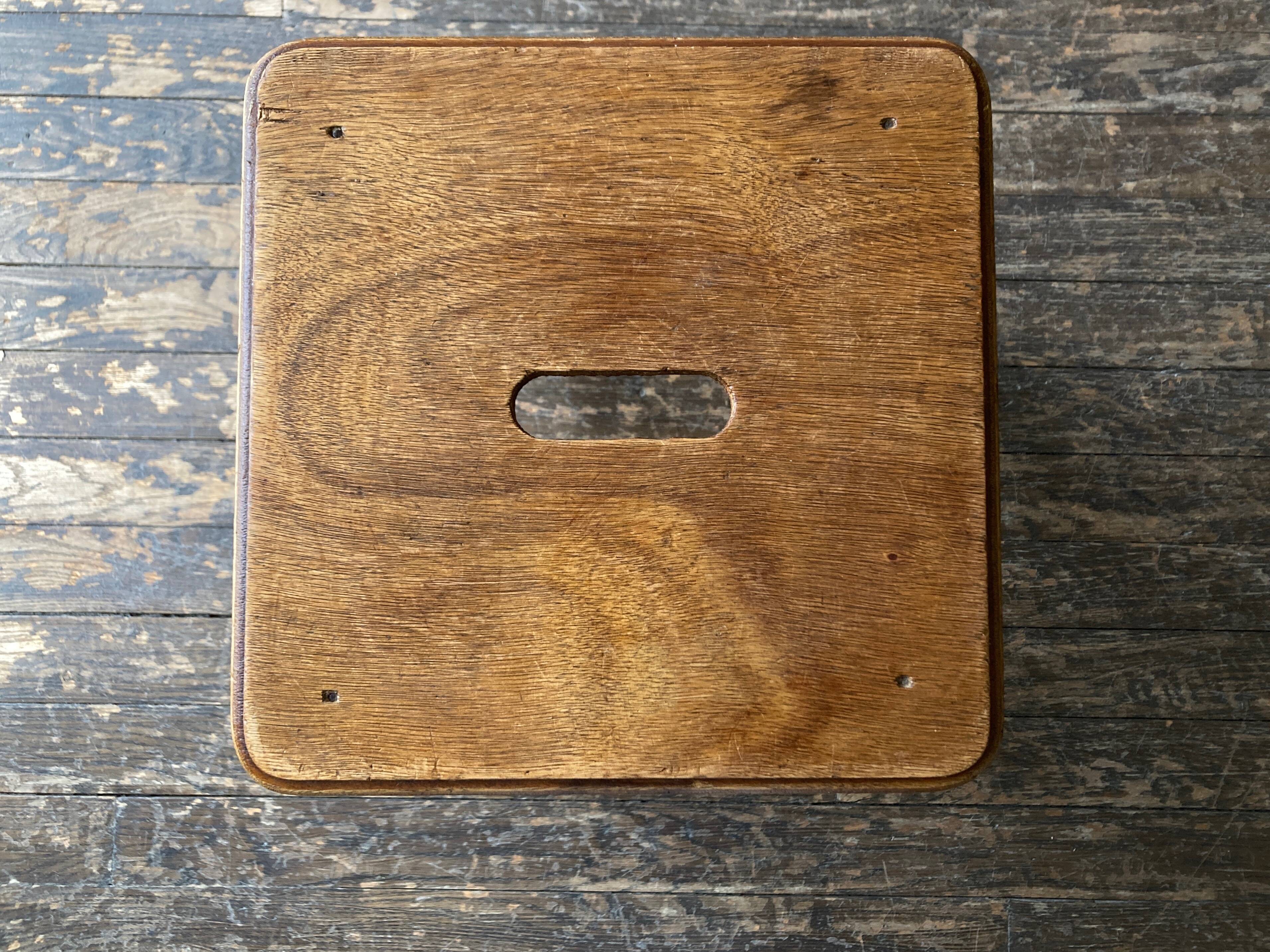 Boarding school stool in oak and plywood 1950