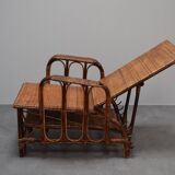 Rare Vintage Bauhaus Rattan & Bamboo Chair with Ottoman by Erich Dieckmann