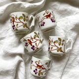 5 tasses à café en porcelaine ancienne décor d'oiseaux