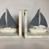 Pair of metal and wood sailboat bookends