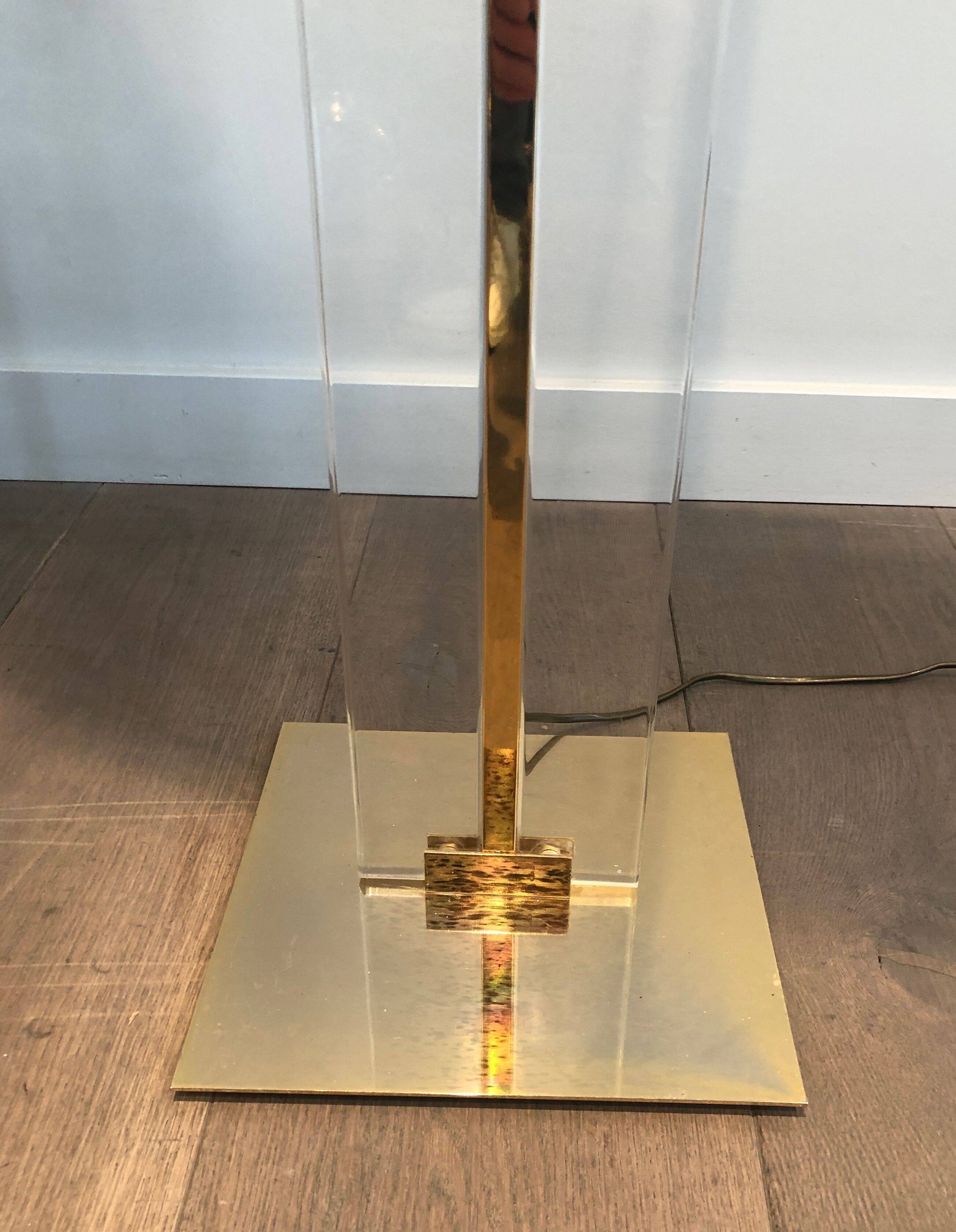 Lampadaire de parquet en verre et laiton