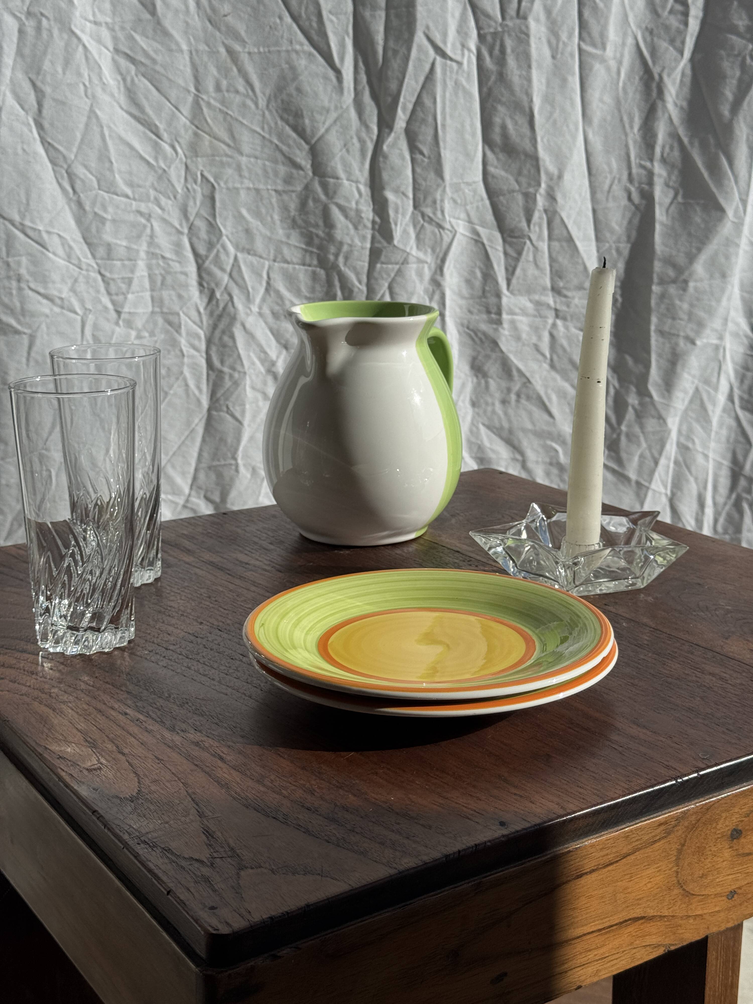 90s white and green ceramic carafe H17 D11