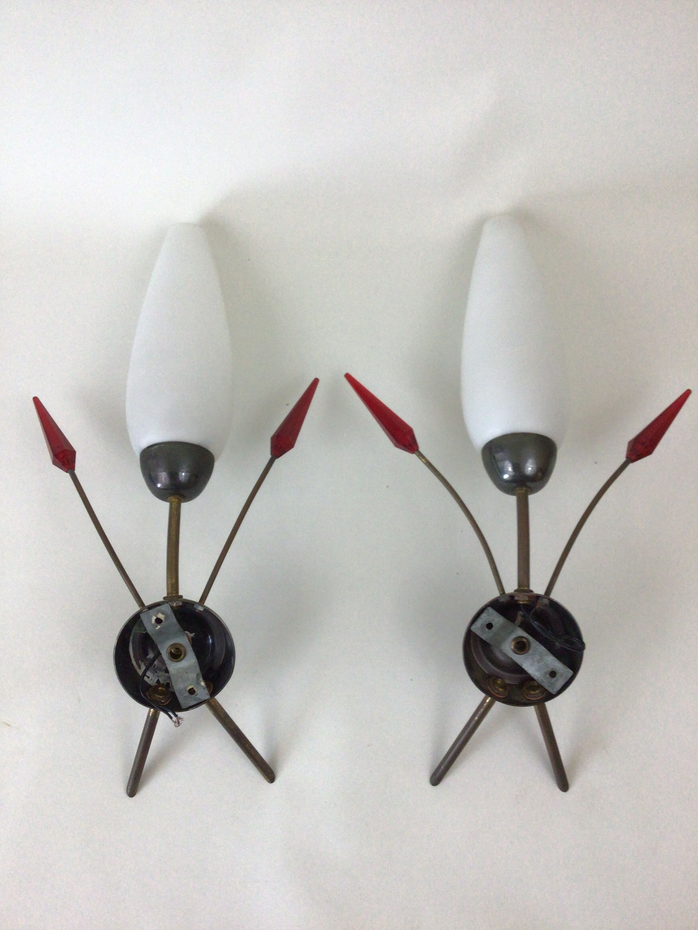 Pair of vintage wall lamps 1950 opaline and plexi