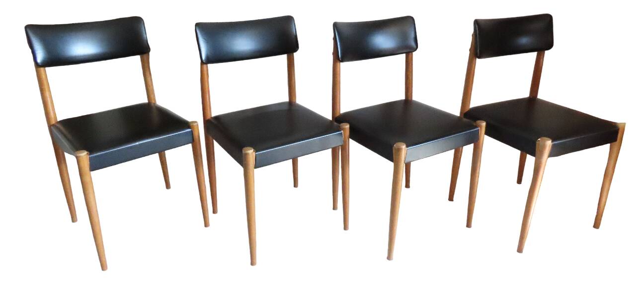 4 Chaises Scandinave Noires Années 50/60 Vintage