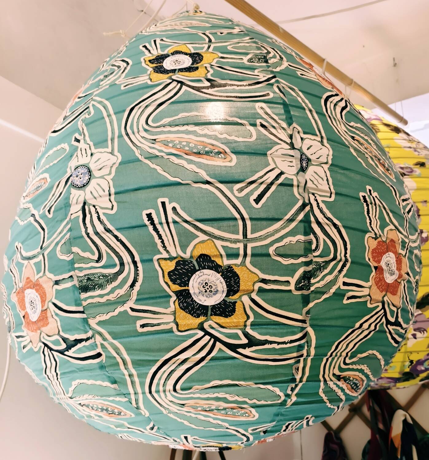 Printed fabric pear-shaped light fixture