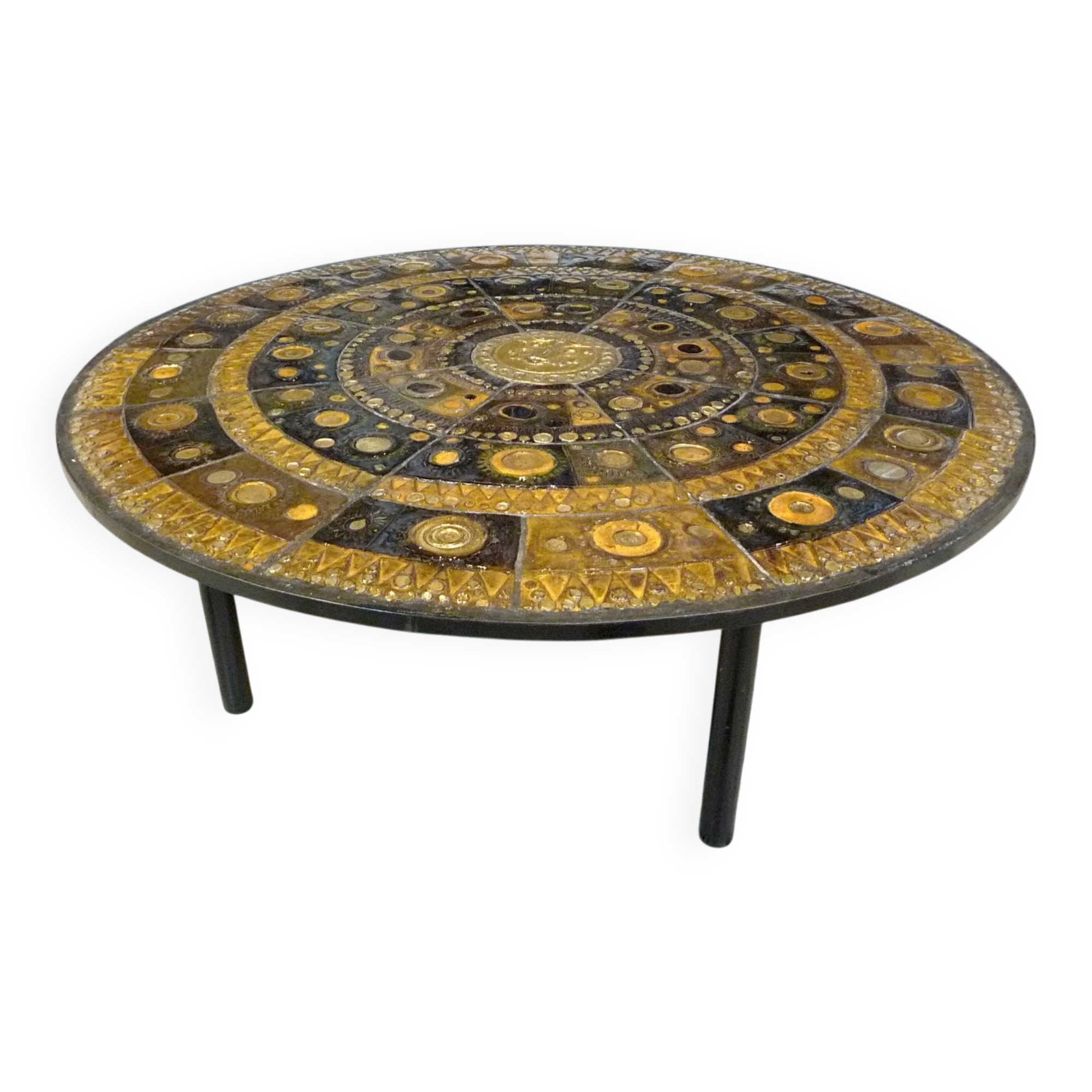Large Round Ceramic Art tiled coffee table by Renate Rhein, Germany 1960s