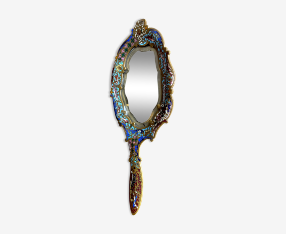 Miroir face a main en bronze cloisonné époque 1900