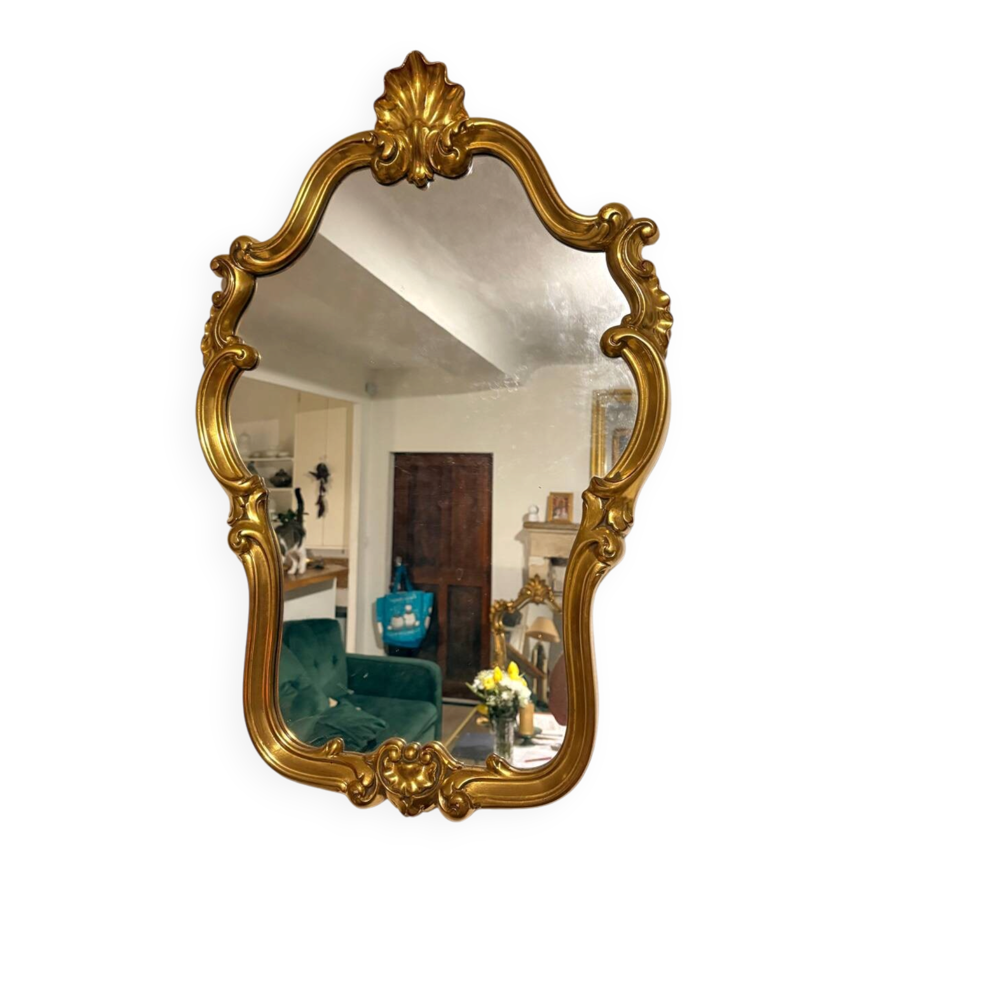Antique Oval Wall Mirror Gold Louis XV Style Rocaille Rococo