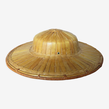 Chapeau, casque colonial en bambou années 60 70