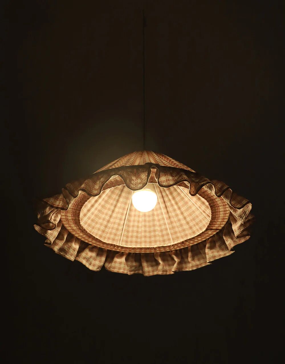 Emilia "small pink squares" conical textile suspension with flounce