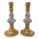 2 brass and porcelain candlesticks