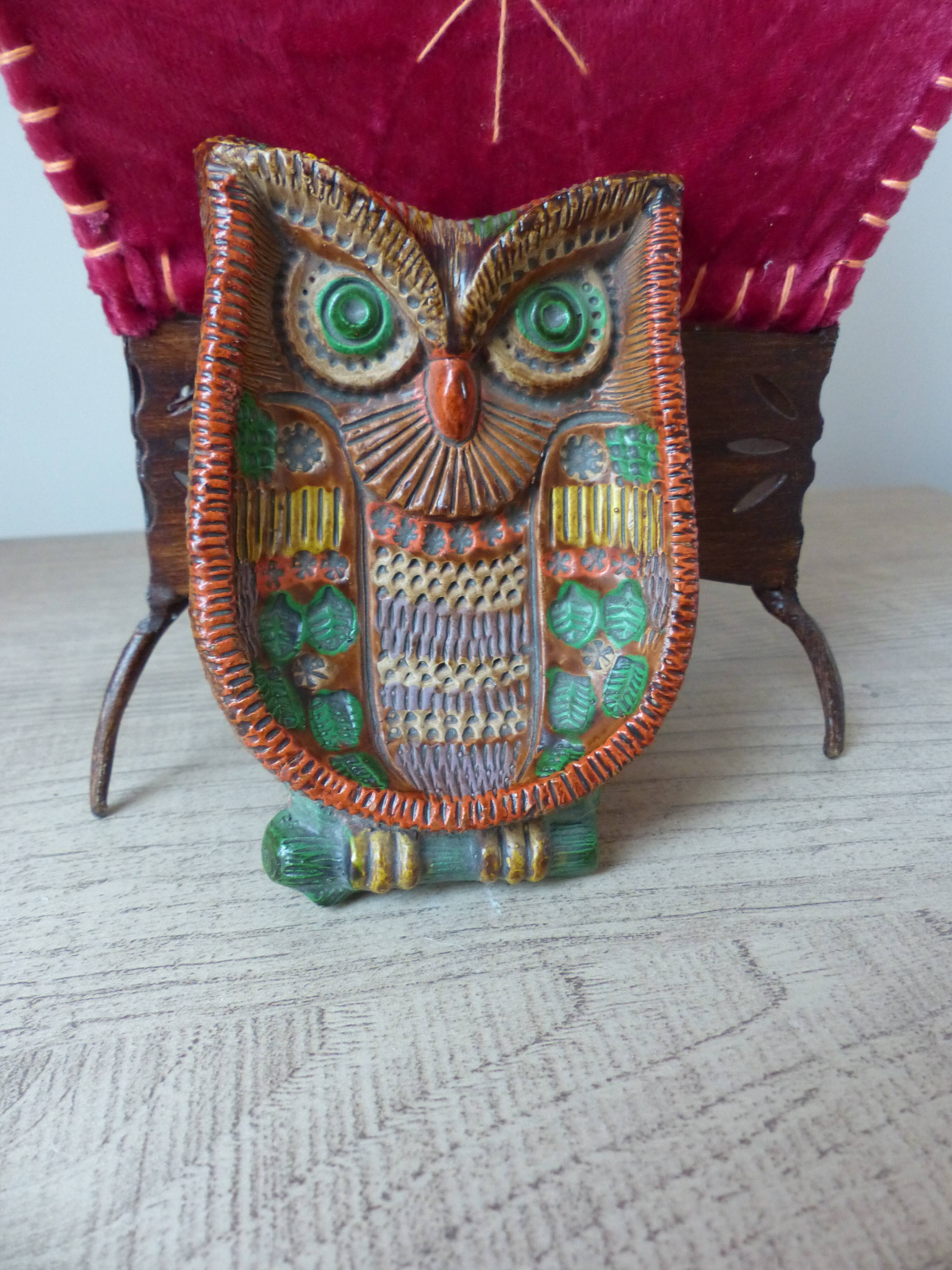 Colorful Owl Figurine Ceramica Convento Jesus Maria de Aracena Spanish Pottery