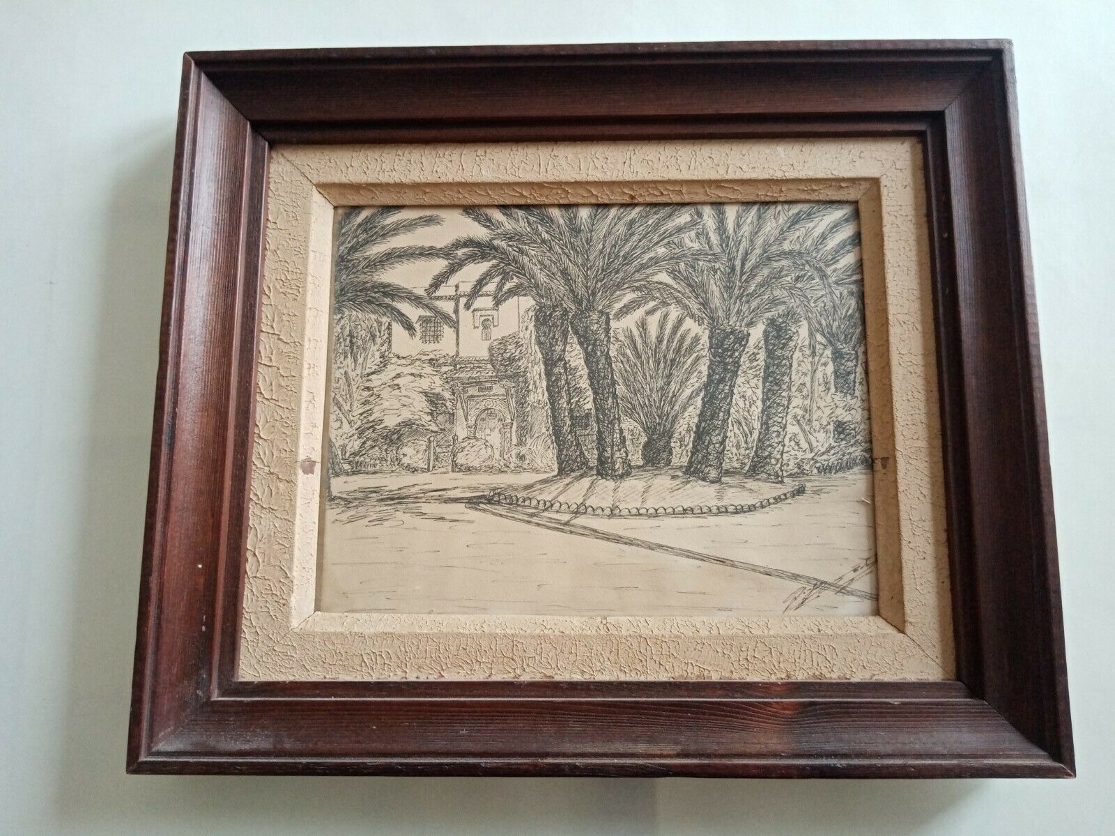 Old painting drawing in ink signed , Les Palmiers