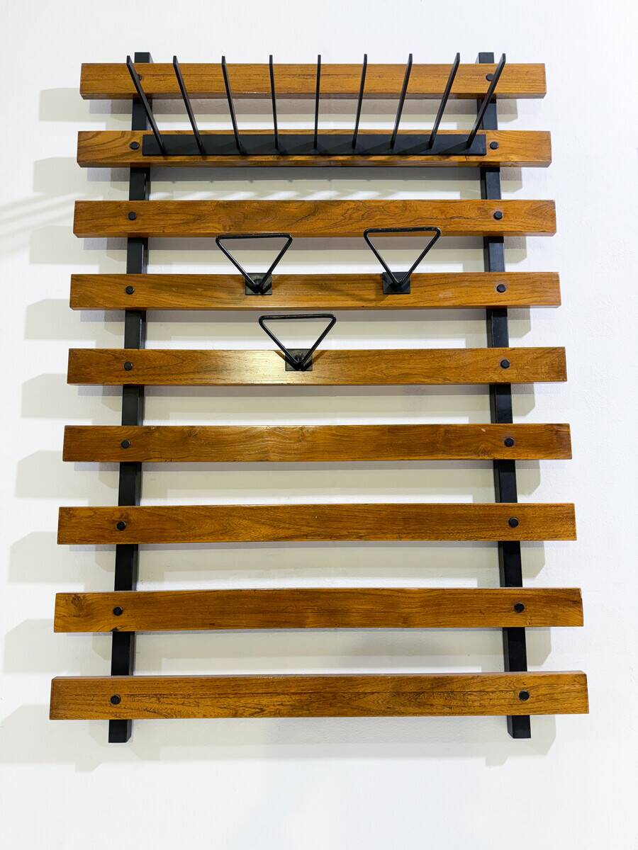 Mid-Century Modern Wood and Metal Coat Rack, Italy