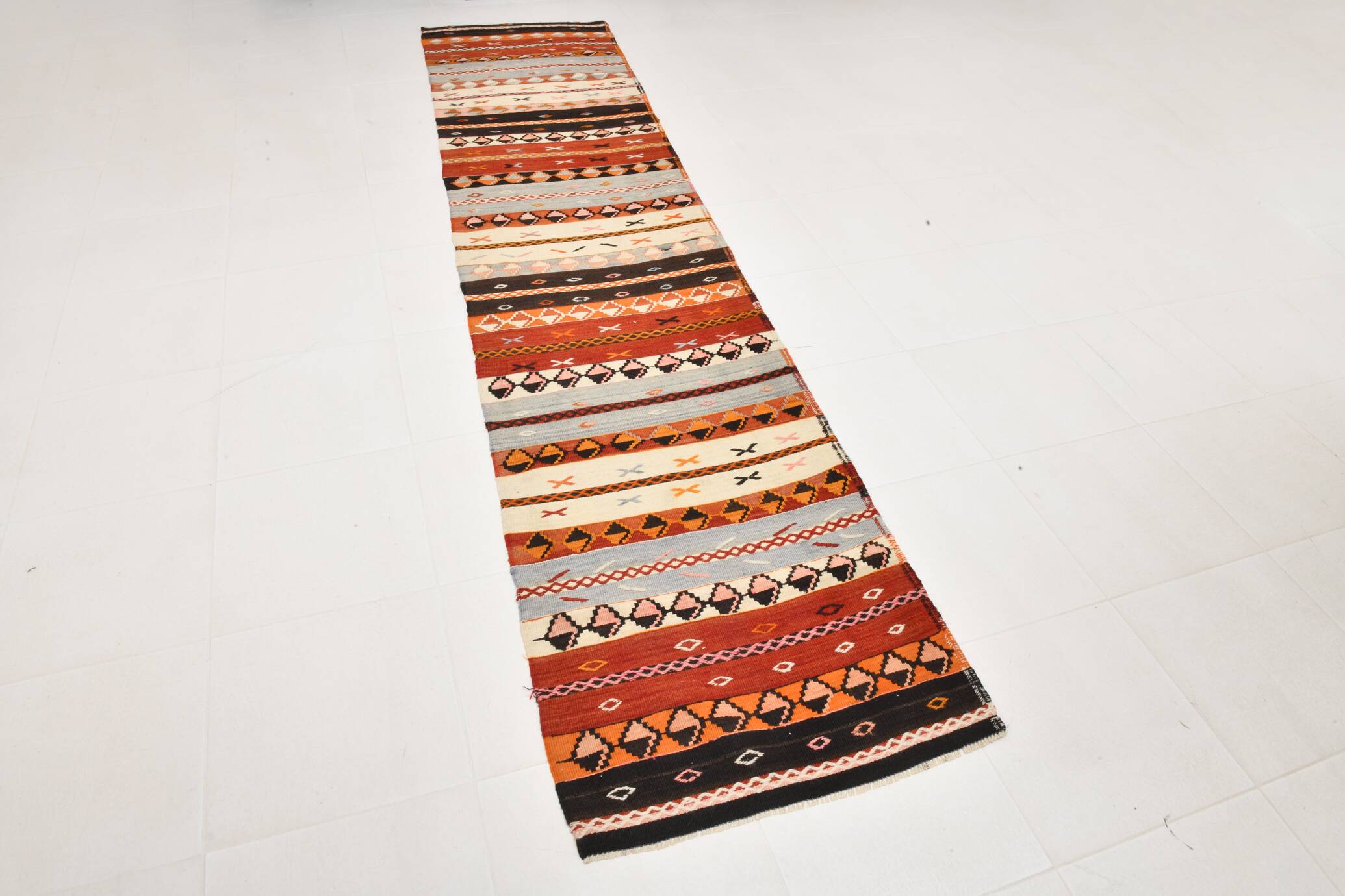 3x12 Pastel Tons Handwoven Pattern Kilim Rug, Rug For Hallway