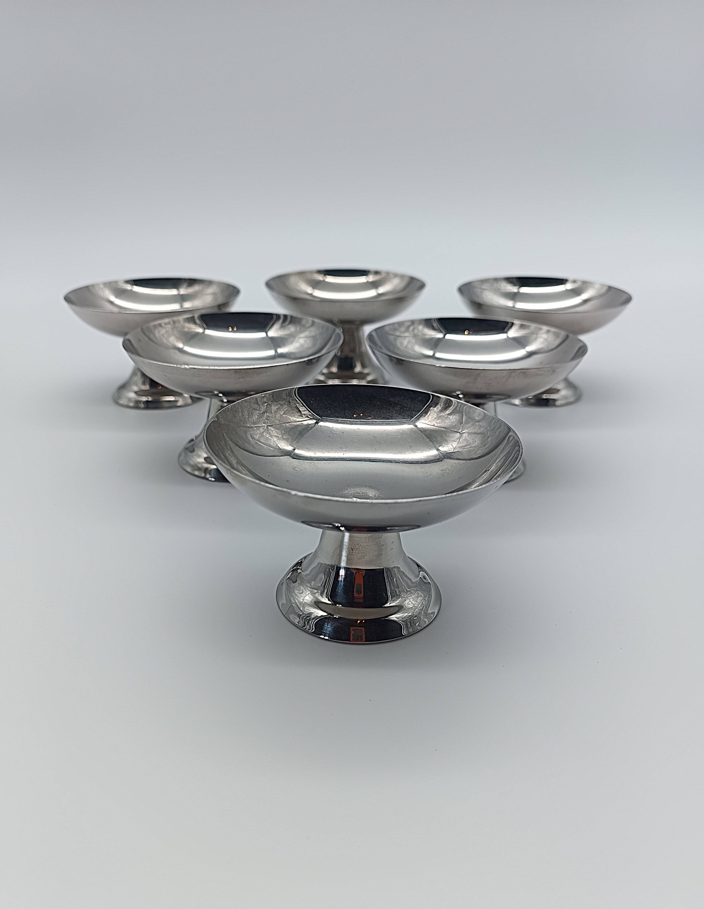 Set of 6 vintage ice cream bowls in 18/10 stainless steel - Bistro Style