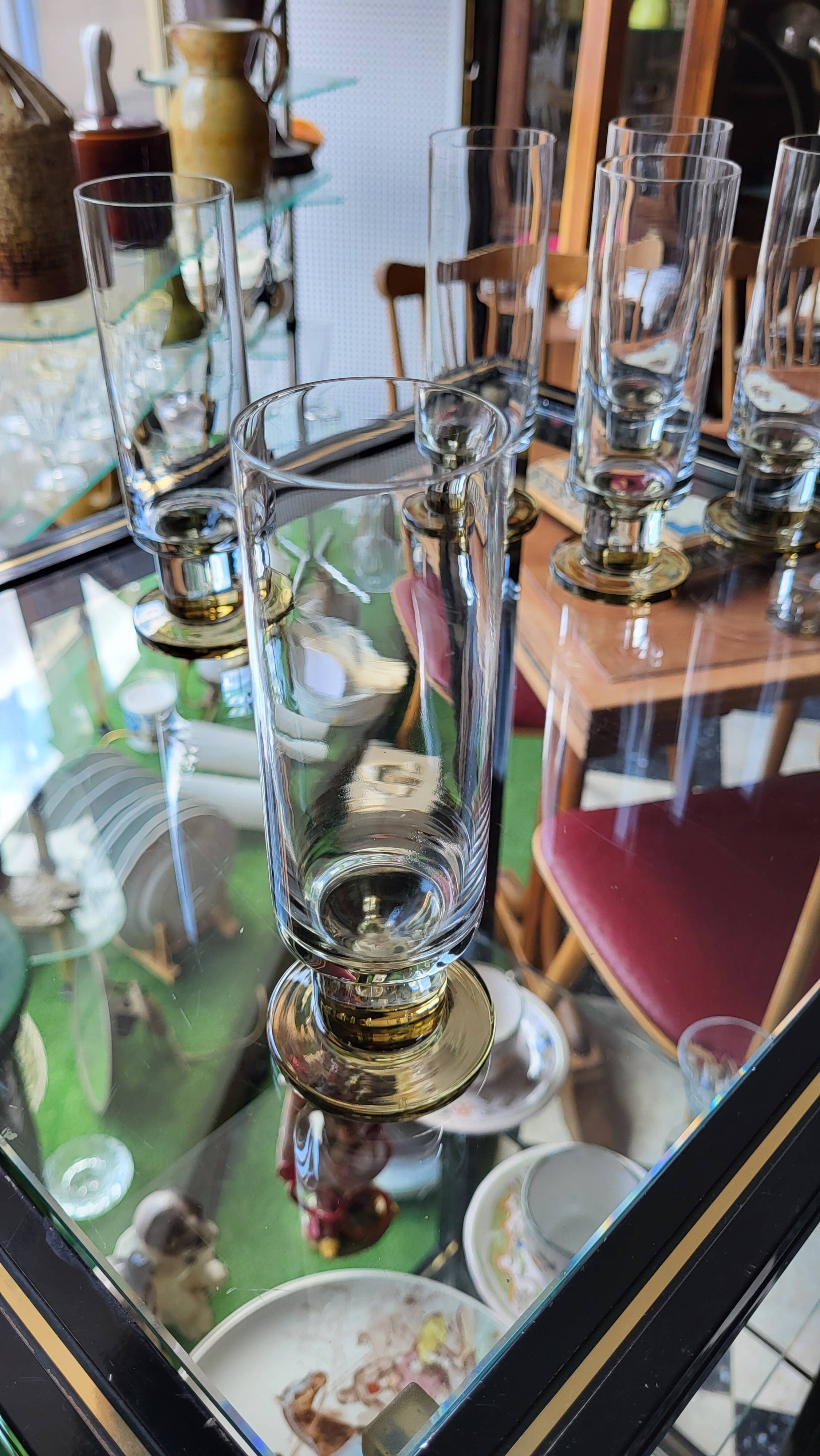 Set of 6 smoked champagne flutes Vintage 1970