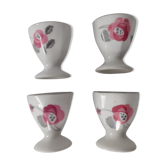 4 porcelain coquetiers decoration pink flowers 50s