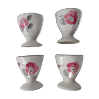 4 porcelain coquetiers decoration pink flowers 50s