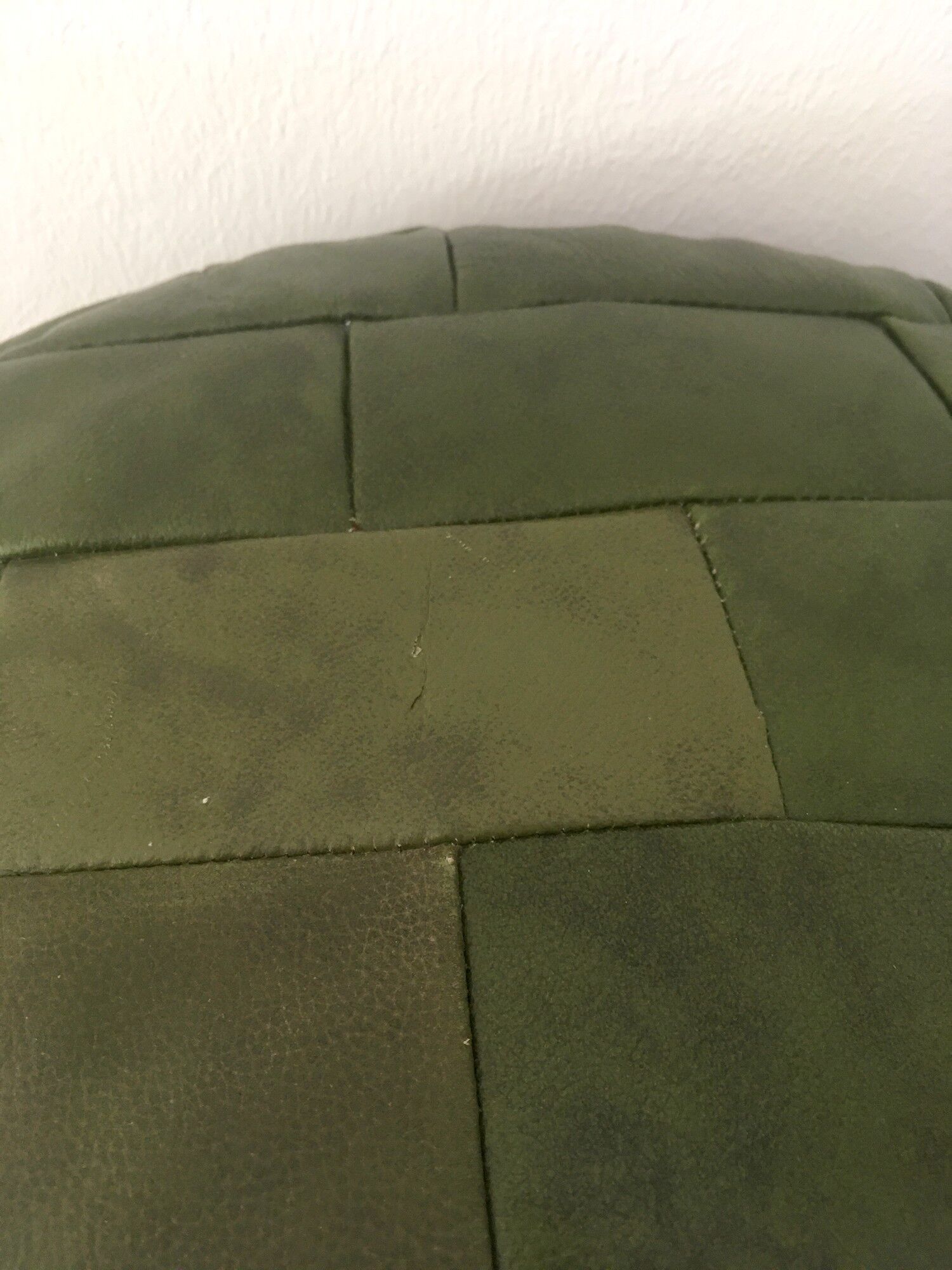 Vintage leather pouf patchwork 70s