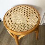 Tabouret bois et cannage vintage