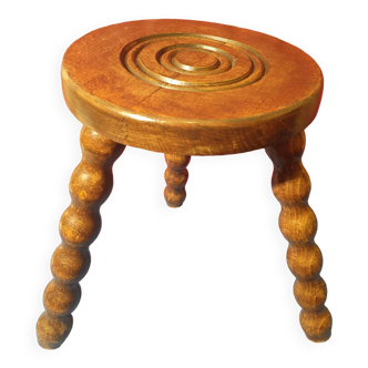 Tabouret de traite bois sellette pieds torsadés