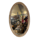 Large old oval mirror with beige patina wooden frame early 20th century