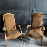 Pair of Voltaire armchairs in wood and fabric