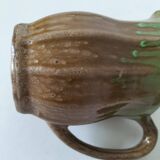 Handcrafted green and brown glazed ceramic pitcher, 1960s-70s