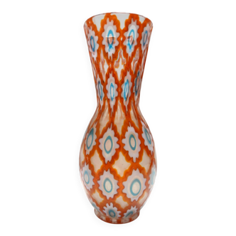Rare vase en verre de Murano orange d'Ercole Barovier modèle "Rotellati", Italie