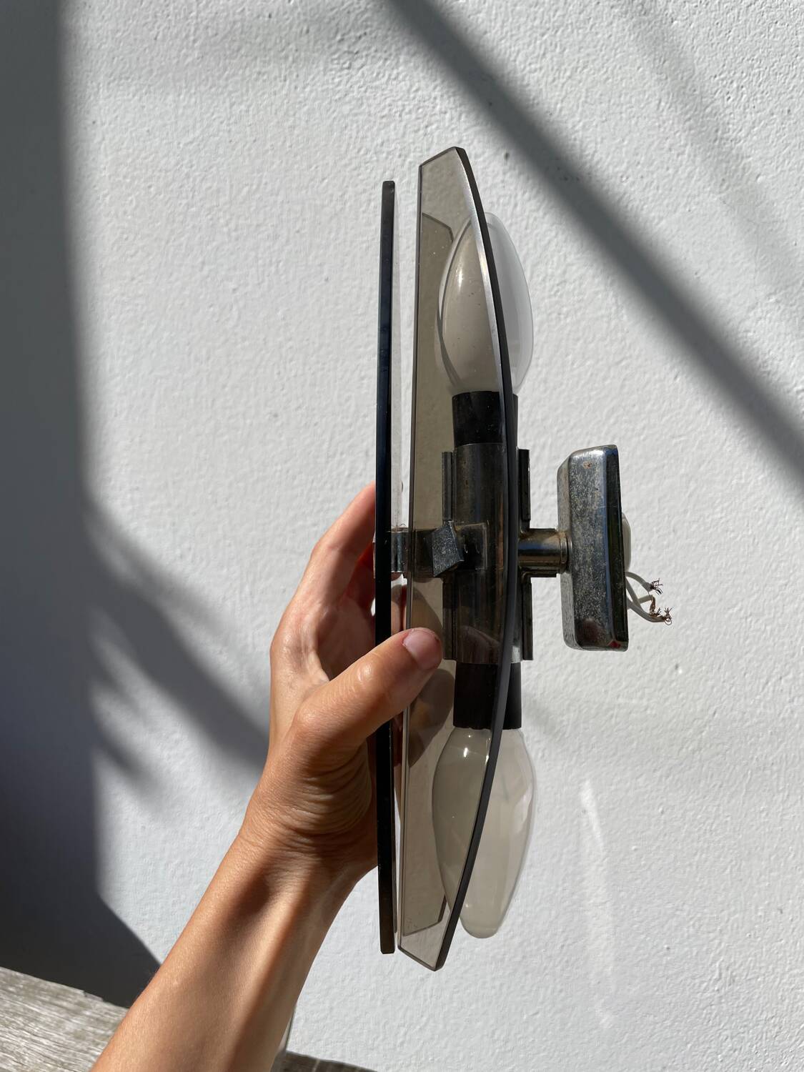 Pair of Italian Veca smoked glass wall lights