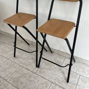 2 tabourets de bar pliable des années 90 bois et métal noir
