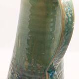 Handcrafted XL pitcher in mint green enameled stoneware