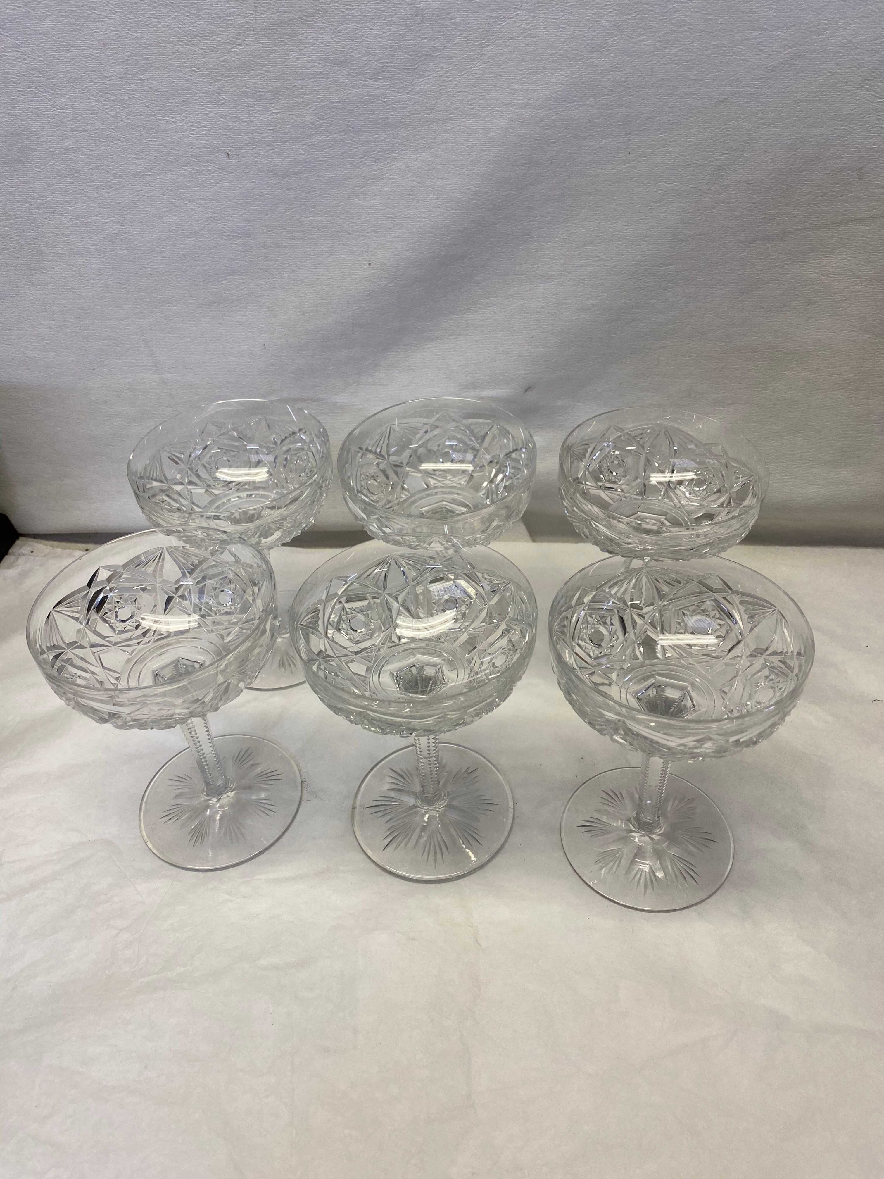 6 crystal champagne glasses