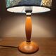 Mid-century wooden table lamp, blue wax lampshade.