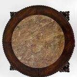 Asian wooden stand carved with Demons, marble top, Indochina, circa 1880